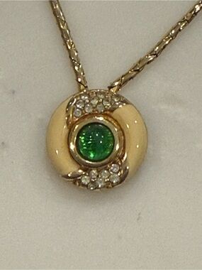 Dior Gold-Tone Necklace with Green Center Gem and Clear Accents